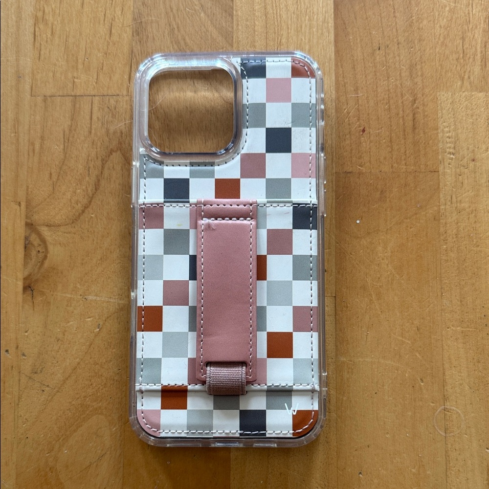 Checkered Phone Case with Stand - Pink, Gray, Black, White 16 Pro Max
